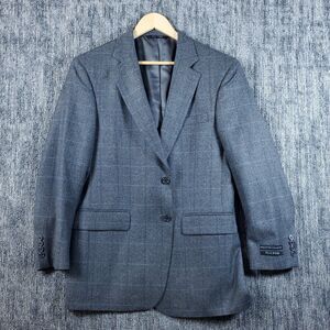 Jos A Bank Blazer Mens 40R Gray Windowpane Plaid Sport Coat Classic Wool Button
